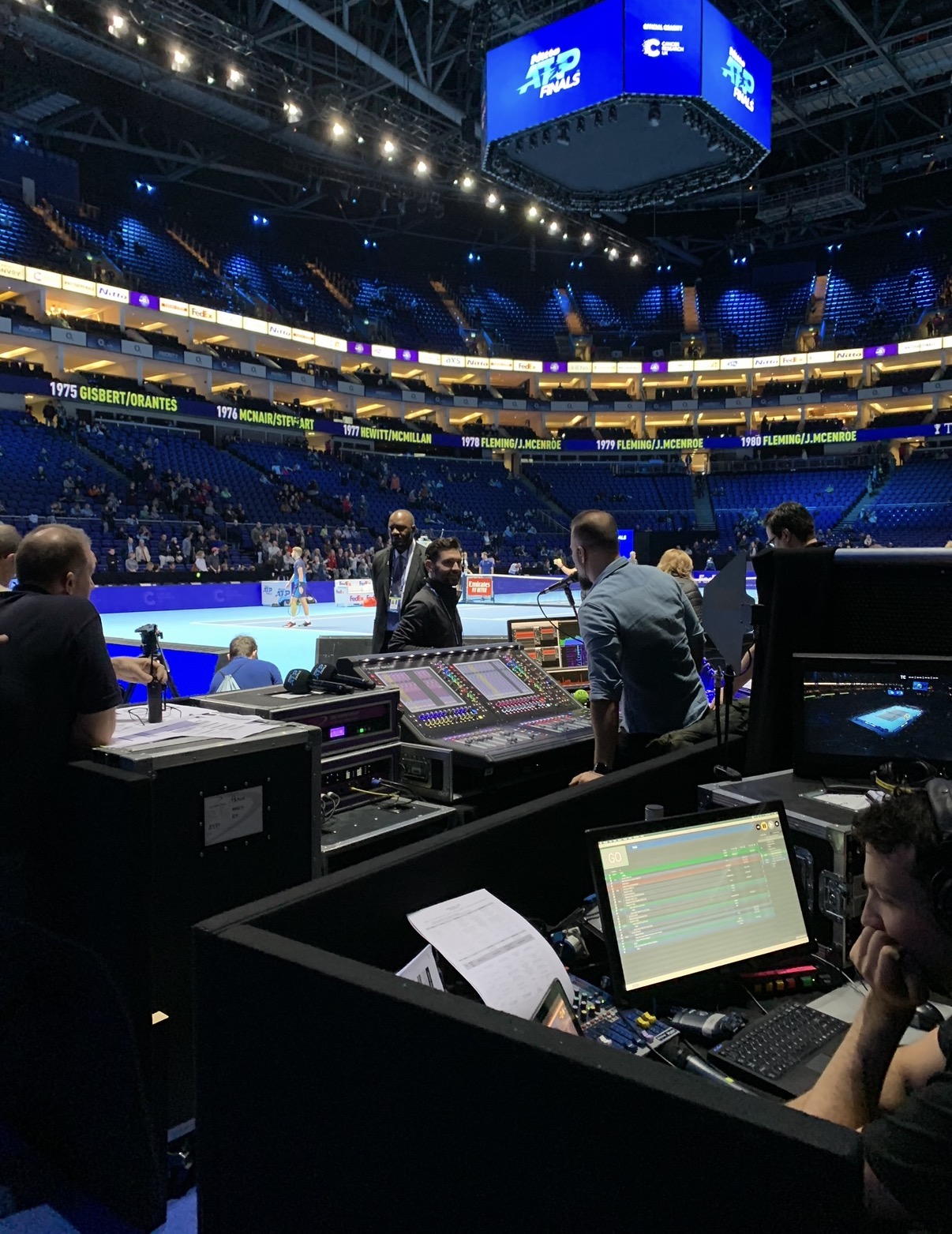 ATP Finals production area overlooking the tournament court
